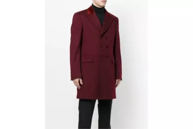 Alexander McQueen Men’s Red Virgin Wool Double Breasted Coat, Size IT 48, UK M 2