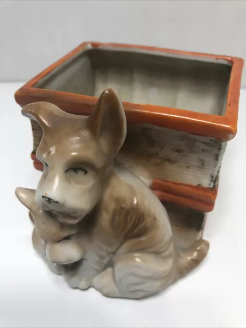 Vintage Small 3 Inch Scotty Terrier Planter Made in Japan 2 Dogs Scottie Terrier