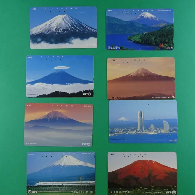 Mt. FUJI NTT East & West Japan Phone Card Used lot of 8 cloud cap red Hakone Yok