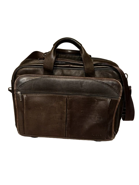 SOLO New York Walker Dark Brown Leather Rolling Briefcase Carry on Travel Bag