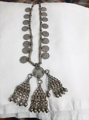 Vintage indian necklace silver & old coins and silver pendant