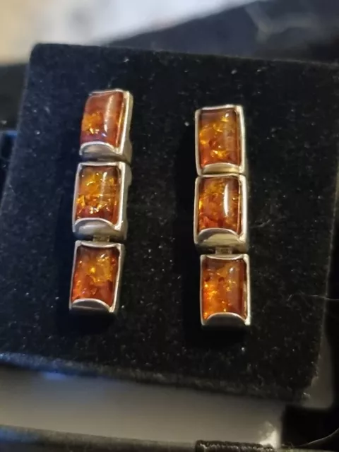 Sterling Silver Amber Drop Earrings