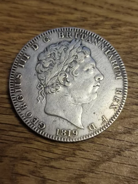 1819 LIX. Rarer Type King George III Silver Crown Coin - Great Britain