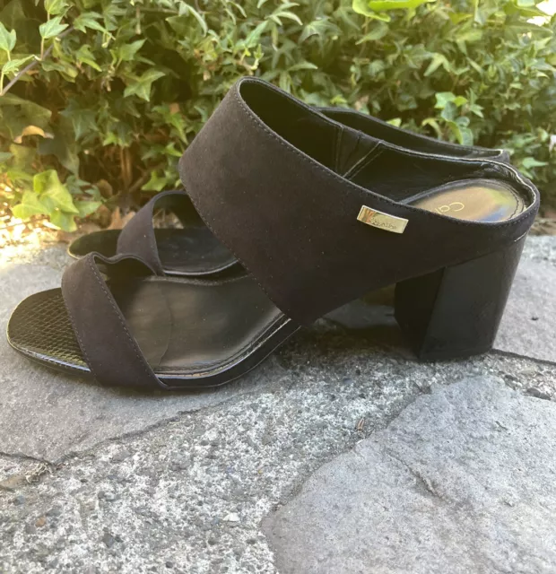 CALVIN KLEIN Cirella Black Suede Block Heel Sandal Women’s Size 9