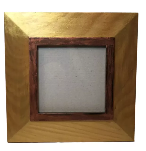 Vintage 1995 Natural Finish Wood 9”x9” Frame Two Tones Golden Shine 5”x5”Photo
