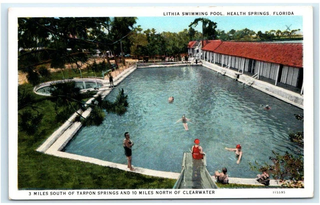 WALL SPRINGS, FL ~ Roadside LITHIA SWIMMING POOL c1920s Pinellas County Postcard