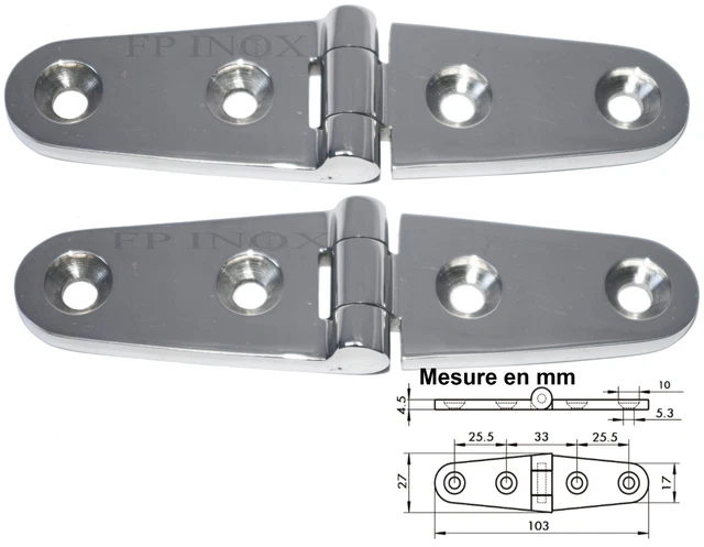 Charnières Inox 103x32mm épaisseur 1mm - Lot De 2, Marque FP INOX, Neuves