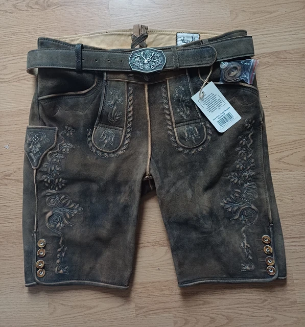 Herren Lederhose MICHELBACH - Kurze Trachtenhose Mit Gürtel - Havanna