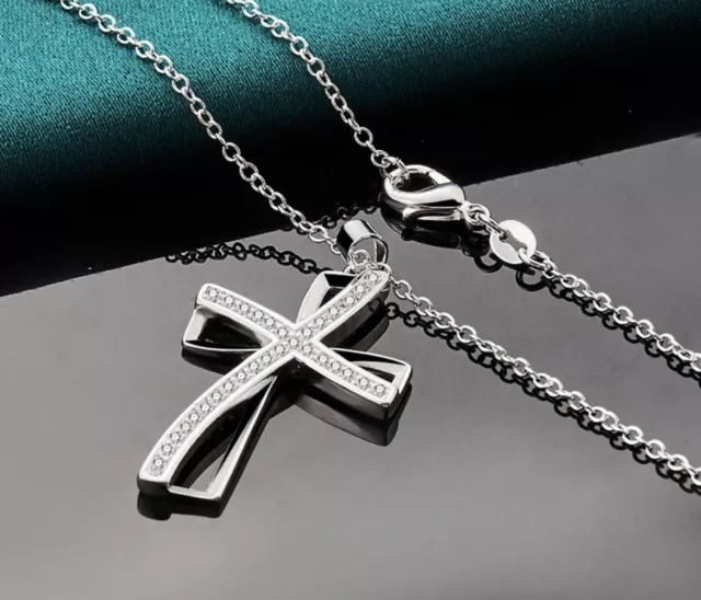 925 Silber Halskette Kreuz Kruzifix Kreuzkette Zirkonia Schmuck 2.3x3.5Cm