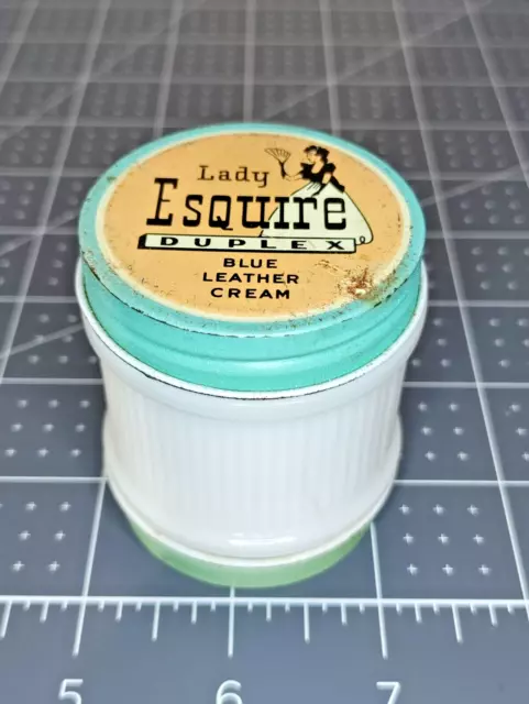 RARE Estate Lady Esquire Duplex Patent Leather Shoe Cream Milk Glass jar Antique