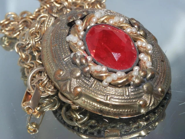 Beautiful Vintage 1940's Red Rhinestone Gorgeous Statement Necklace 235JN3