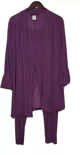 Slinky Brand Womens 2 Piece Set Size XL - Plum Open Front Cardigan Pants Stretch
