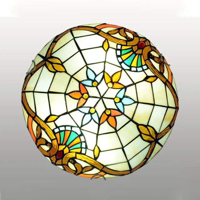Gorgeous Flower Tiffany Stained Glass Flush Mount Ceiling Light Baroque Lamp