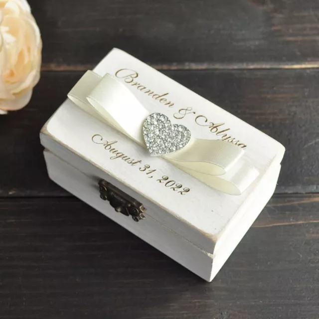 Custom Wedding Ring Box Personalized Names Date Ring Bearer Wooden Rings Holder