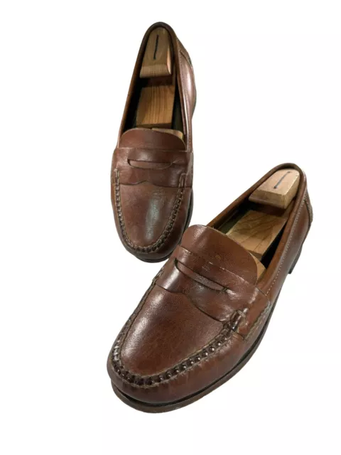 JOHNSTON & MURPHY Mens Size 10 D Moc Penny Loafer Brown Leather Shoes ...