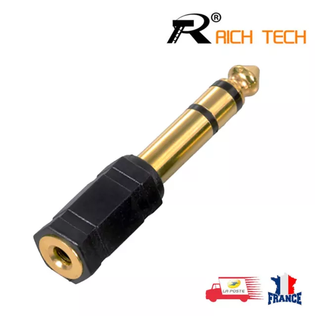 Prise Adaptateur Fiche JACK 6.5 mm vers 3.5 mm mâle femelle Audio Plaquée Or