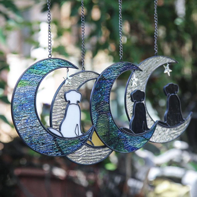 Decorazione gatto vetro colorato luna portasole appendere finestra, elemento arte da parete terra