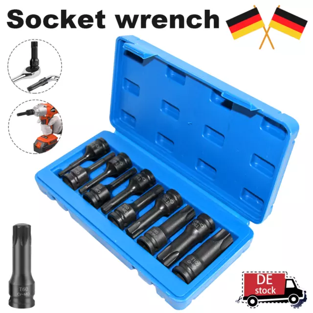 10pcs Schlagschrauber Nüsse T20-T80 Kraft Steckschlüssel Satz 1/2 Zoll TORX Nuss