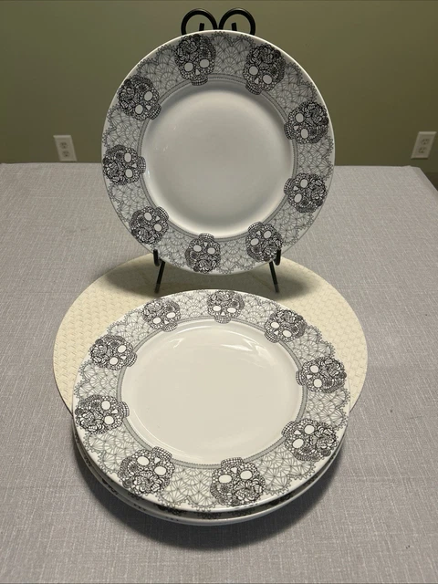 LOT FOUR 222 Fifth Porcelain Halloween/Party Skull Lace