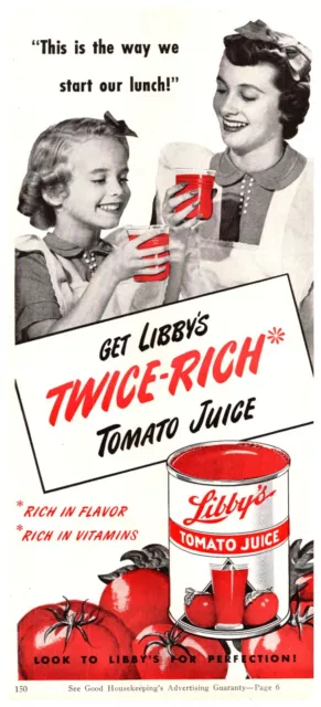 Vtg Print Ad 1950 Libbys Twice Rich Tomato Juice Mother Daughter Aprons 5x11
