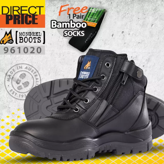 Mongrel Work Boots Security Zip Sider Non Steel Soft Toe Black Security 961020