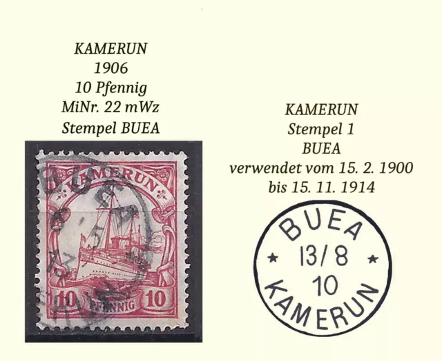 Dt. Kolonien Kamerun MiNr. 22 Stempel "BUEA"  günstiges Sammlerstück!