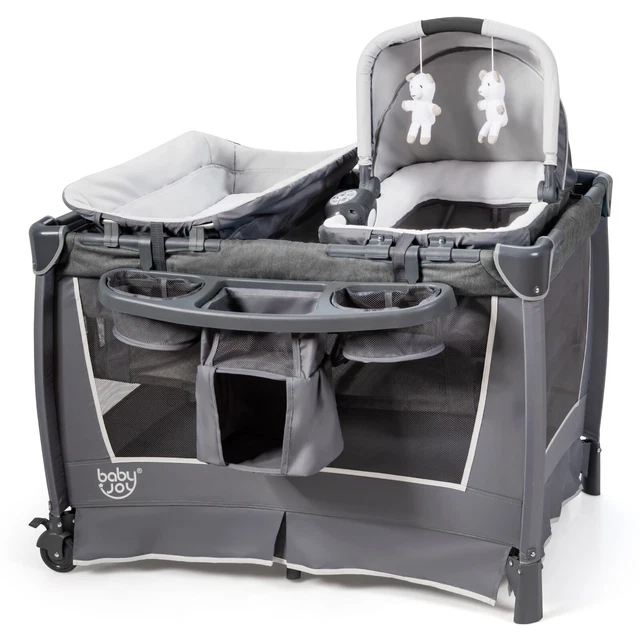 4-in-1 Convertible Portable Baby Playard Infant Napper w/ Music & Toys Gray