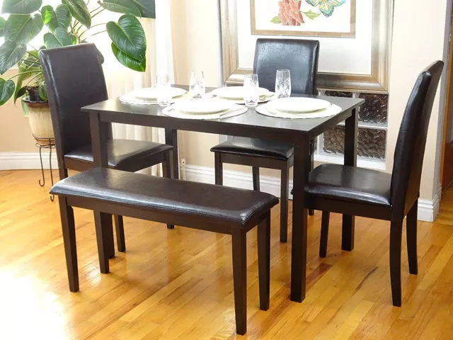 5 Pcs Dining Kitchen Set Rectangular Table 3 Fallabella Chairs Bench Espresso