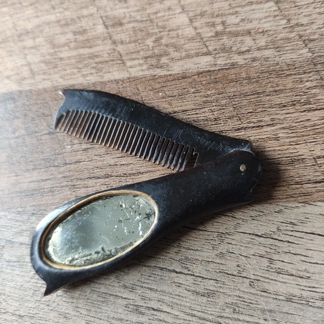 Peigne Pliable Ancien En Bakélite Avec Miroir - Style Art Déco, Pour Moustache Et Barbe, Neuf