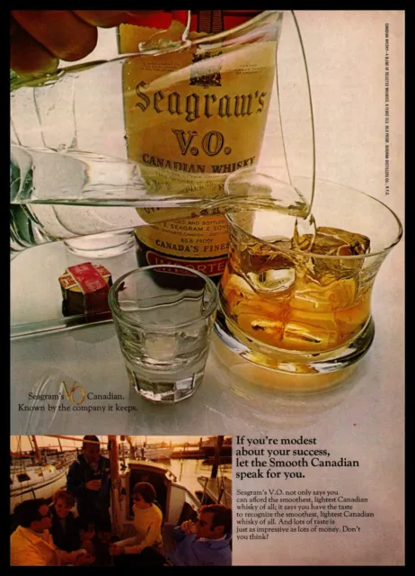 1969 Seagram's V.O. Whisky Boat "Let The Smooth Canadian Speak For You" Print Ad