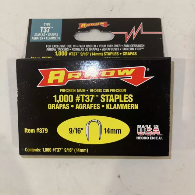 Arrow T37 Round Crown Staples 14mm/9/16 Pack of 1000