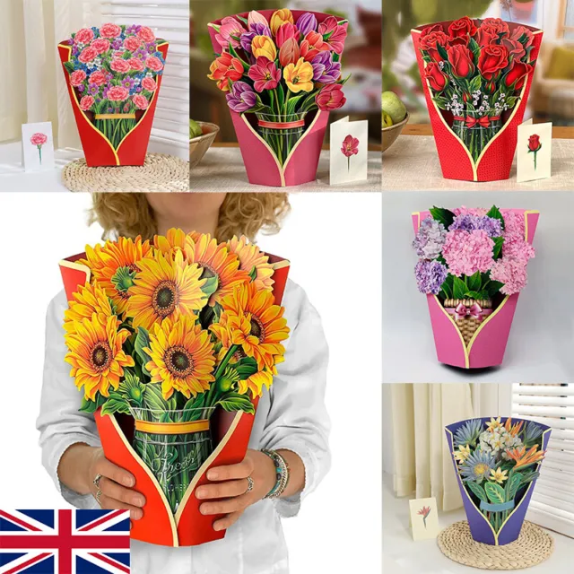 3D Pop Up Flower Greeting Cards Multi-Style Bouquet Birthday Card Postcard Gifts