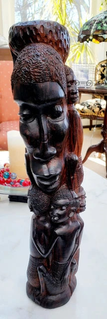 African Trible Sculpture Exotic wood Family Tree Makonde Tanzania Figure 18"