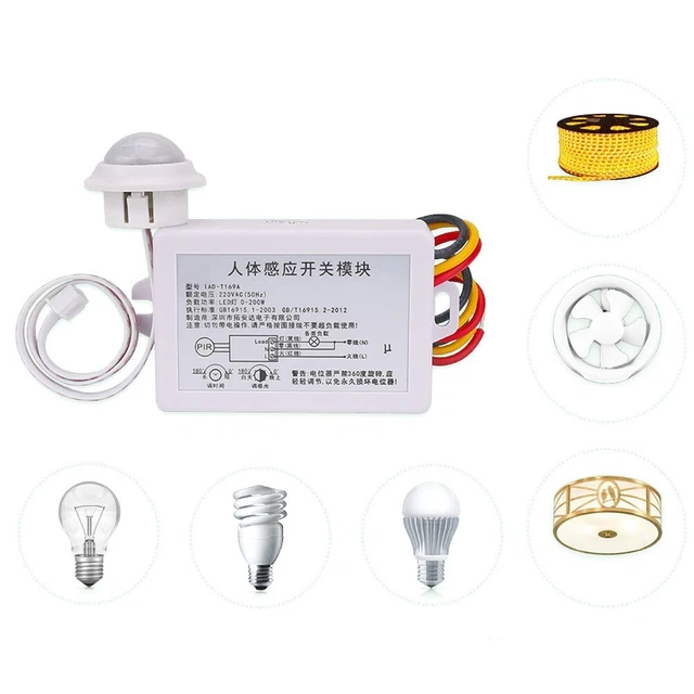 Interruttore Sensore Movimento PIR - AC 220-240V 2000W, Montaggio A Soffitto, Profilo Sottile 24mm, Bianco - Foto 5