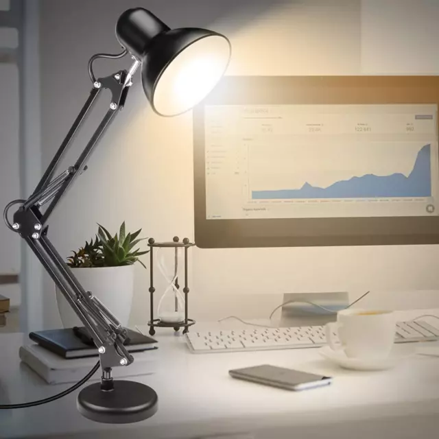Retro Schreibtischlampe E27 Arbeitslampe Gelenkarm Leselampe Tischlampe + CLIP 2