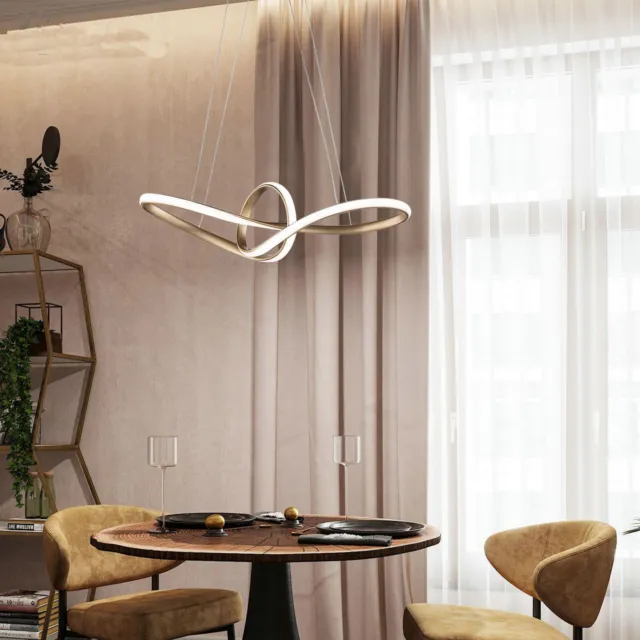 Modern 2-Ring LED Hanging Pendant Lighting Chandelier Luxurious Wave Design