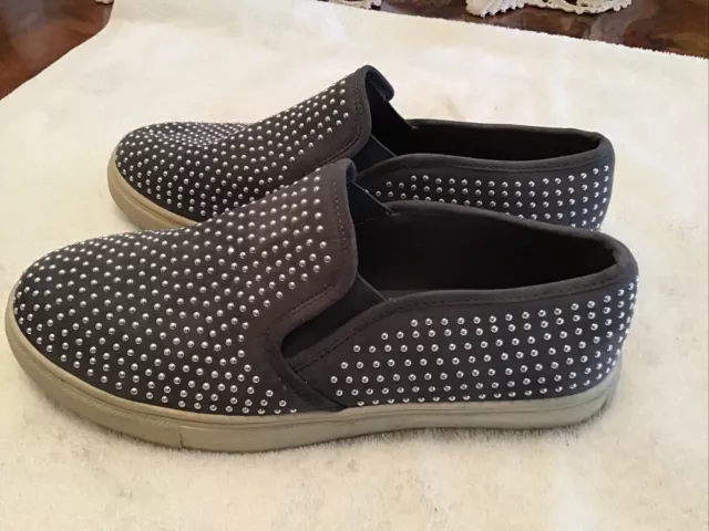 Steve Madden Womens Shoes Excitt Grey Fabric Studded Slip On Sneakers Sz 8,5B