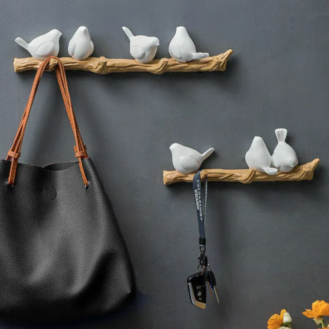 3D Harz Vogel Wandhaken Dekorative Lagerregal Mantel Hut Tasche Kleiderbügel DE