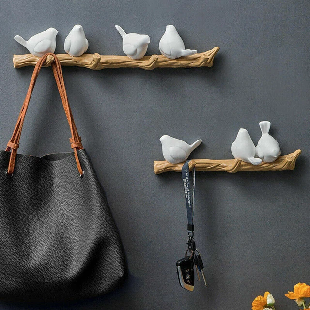 3D Harz Vogel Wandhaken Dekorative Lagerregal Mantel Hut Tasche Kleiderbügel DE