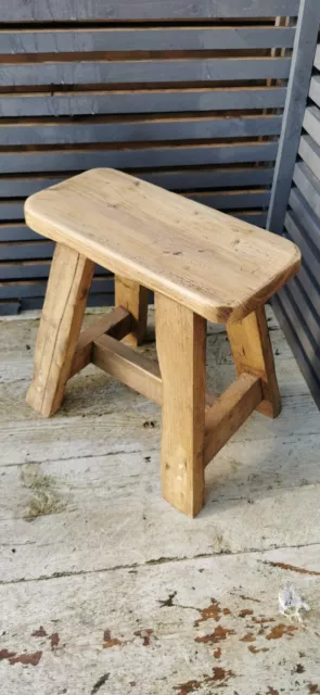 Milking stool Rustic Reclaimed 45cm Wooden pine Bench Seat Handmade 