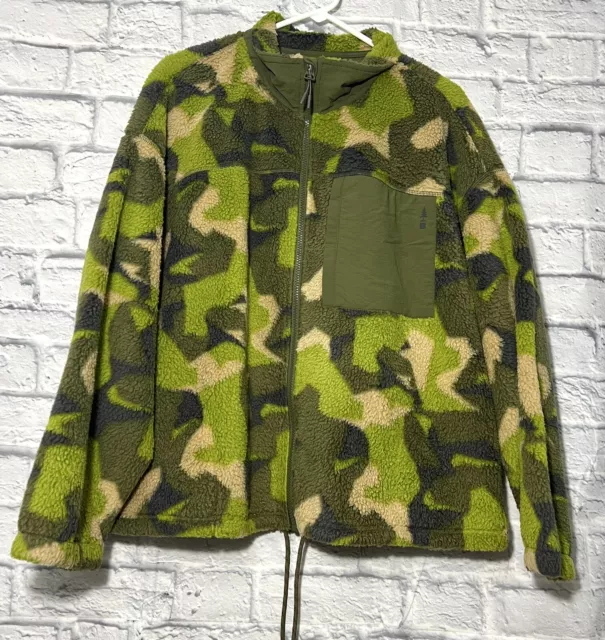 NWT Bass Outdoor Coastal Sherpa Fleece Zip Drawstring Waist Camo Jacket Size XL