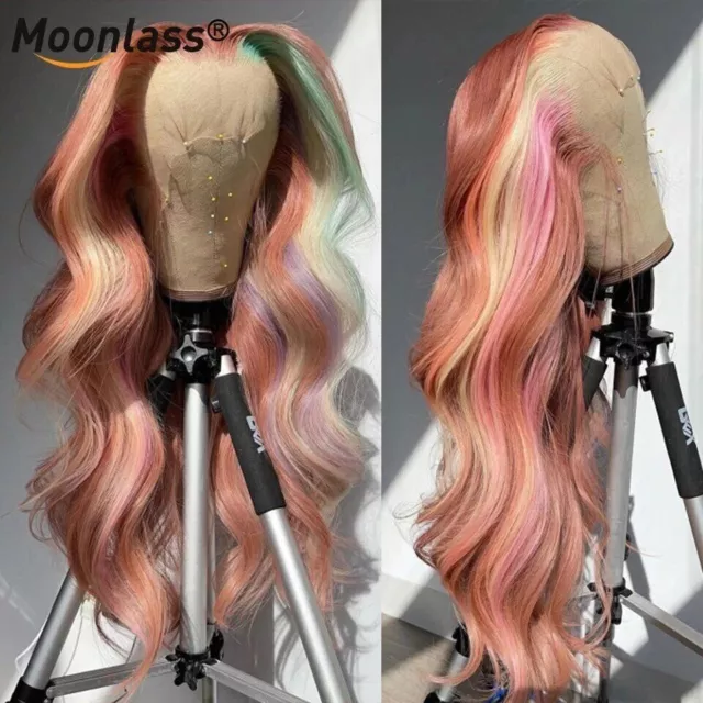 Pink Highlight Wig Lace Frontal Human Hair Wigs Body Wave Glueless Closure Wig