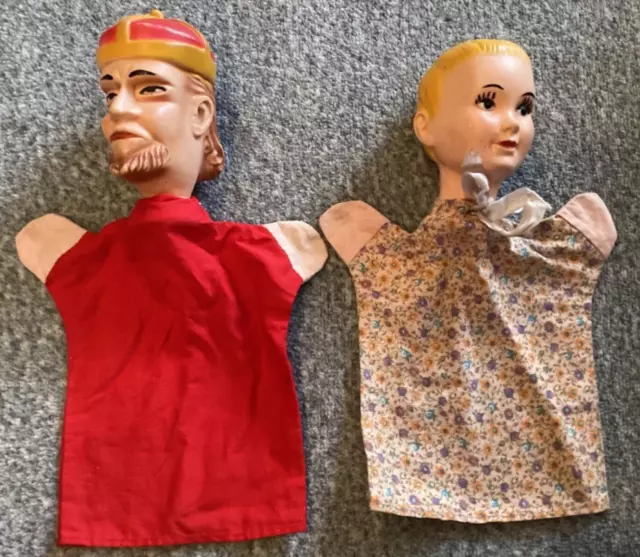 Vintage Set Rubber Head Hand Puppets Male and Female