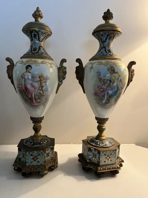 French Sevres 19Th Century Porcelin Vases - Pair