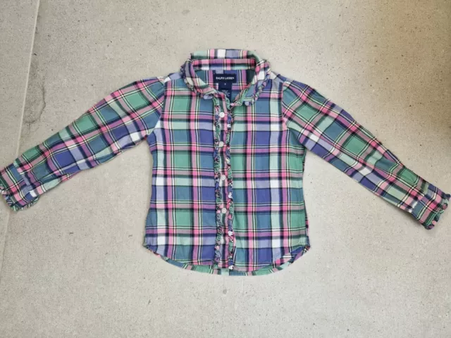 Ralph Lauren Girls Checked Shirt. Age 4. Excellent Condition. Green/Blue/Pink