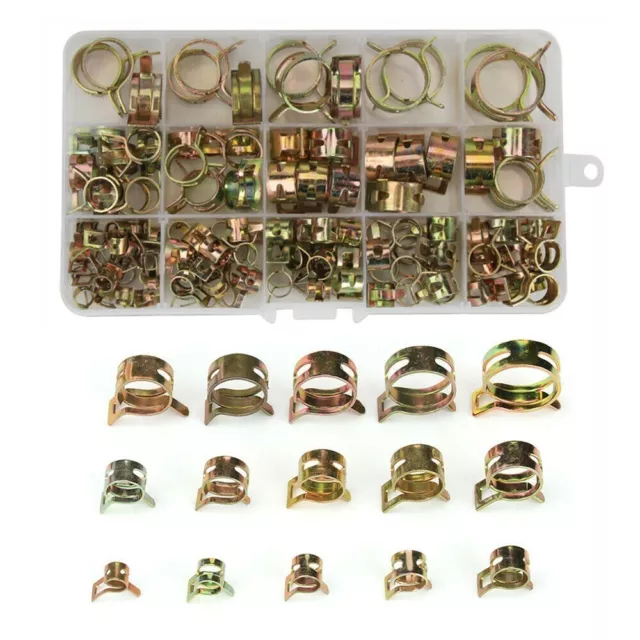 115Pcs Assorted Fuel Line Hose Spring Clip Water Pipe Air Tube Clamps 6-22mm