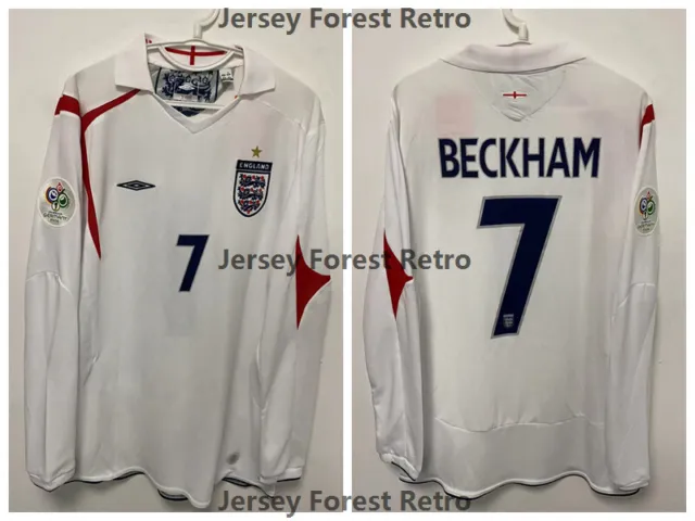 David Beckham England National Team 2006 Home Premium Retro Jersey Long Sleeve