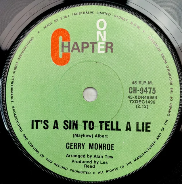 Gerry Monroe It’s A Sin To Tell A Lie Vinyl Record  7” 45 RPM Chapter One 1971