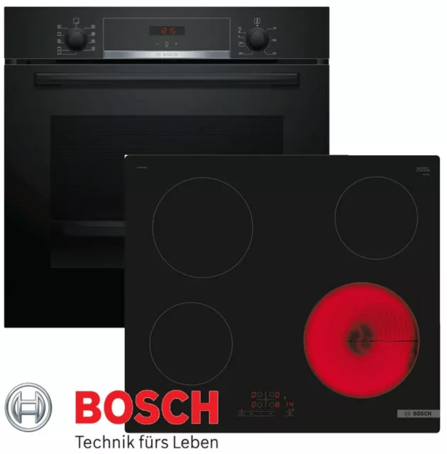 Bosch Herdset Autark Backofen Schwarz 3D Heißluft + Glaskeramik Kochfeld 60cm