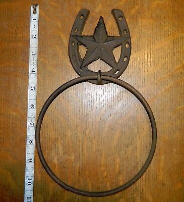 Rustic Western Decor Horseshoe & Star Wall Mounted Towel Rope Holder Ring